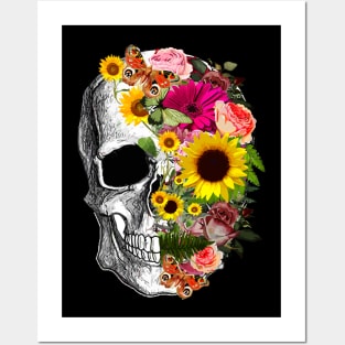 Tribe Skull With sunflowers Posters and Art